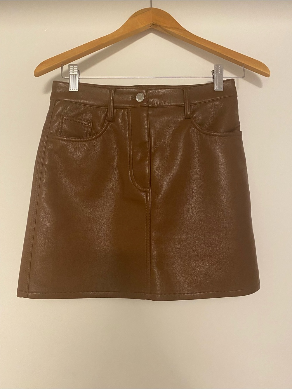 Wilfred Brown Faux Leather Mini Skirt